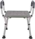 Heavy Duty Shower Stool Seat with Armrest Alumibath Seat Bench 38-50Cm Height Adjustable Bathroom Stool Chair Elderly Ergonomic Aid for Disabled Mobility - 150Kg/Gray