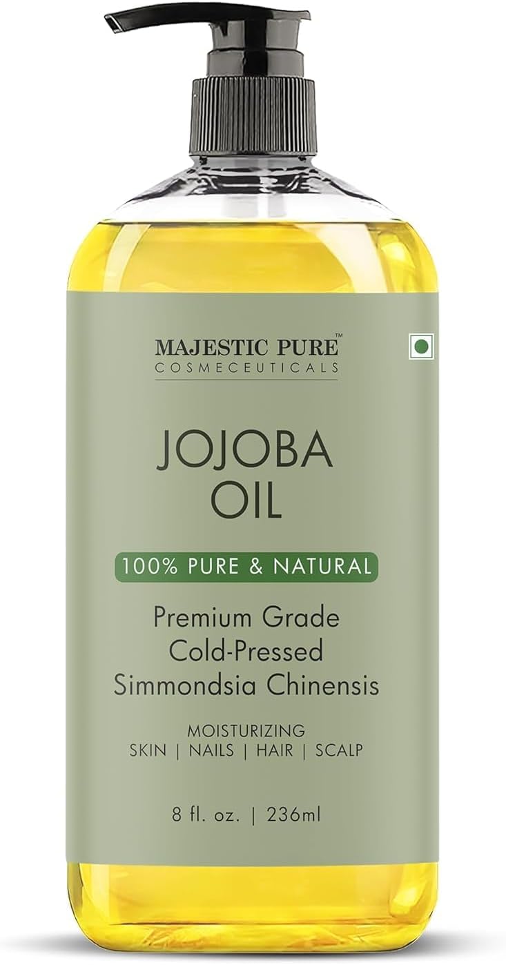 Majestic Pure Jojoba Oil - 100% Pure & Natural - Premium Grade, Cold-Pressed, Hexane-Free Carrier Oil for Skin, Hair and Body - Moisturizing Skin, Hair and Scalp - 8 Fl Oz