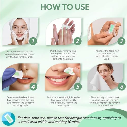 48 PCS Facial Wax Strips for Hair Removal on Face & Body | Gentle Aloe Vera Extract Formula for Sensitive Skin | At-Home Waxing Kit for Eyebrows, Upper Lip, Bikini, Brazilian with 6 Calming Oil Wipes