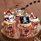 24 PCS Pirate Rings Cupcake Toppers Durable PVC Skull Cake Topper Pirate Birthday Party Decorations for Nautical Theme Baby Shower Kids Boys Men Birthday Party Cake Decorations Supplies