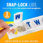 Weekly Pill Organizer - 7-Day Pill Planner Extra Large Pill Planner and Daily Pill Organizer and Medicine Reminder, Monday to Sunday Compartments - BPA Free - Travel Pill Box Case (Pack of 3)