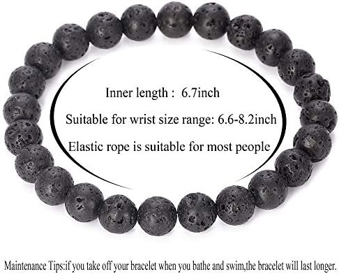 Hamoery Men Women 8mm Natural Stone Lava Rock Diffuser Bracelet Elastic Yoga Agate Beads Bracelet Bangle