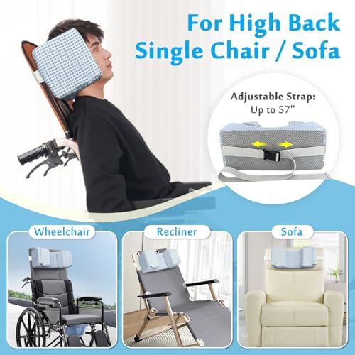 AOSSA Wheelchair Headrest for High Back Wheelchair & Recliner - Adjustable U Shaped Head Support Pillow with Cooling Fabric, Medical Neck Stabilizer Foam Wedge Positioner for Adults, Geri Chair & Sofa