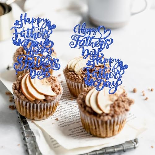 Rsstarxi 24 Pack Happy Father's Day Cupcake Toppers Happy Fathers Day Party Decorations Love Daddy Best Father Cupcake Picks for Happy Father's Day Party Cake Decorations Deep Blue