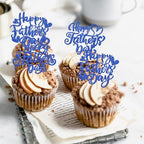 Rsstarxi 24 Pack Happy Father's Day Cupcake Toppers Happy Fathers Day Party Decorations Love Daddy Best Father Cupcake Picks for Happy Father's Day Party Cake Decorations Deep Blue
