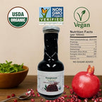 100% Organic Pomegranate Molasses 12.35 Oz Glass Bottle, No Sugar Added, Vegan, NON GMO, Gluten Free and Kosher