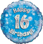 Oaktree UK Oaktree 18" Happy 16th Birthday Blue Holographic, Aluminium