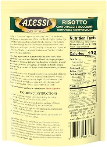 Alessi Autentico, Premium Seasoned Risotto, Italian Arborio Rice, Easy to Prepare, 6.5 Ounce (Cheese & Broccolini, Pack of 6)