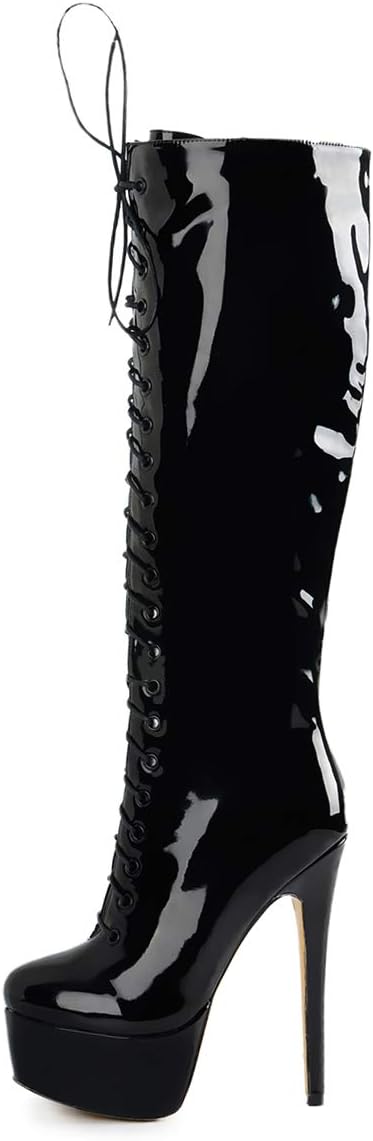 Richealnana Women's Platform Lace Up Stiletto High Heels Knee High Boots