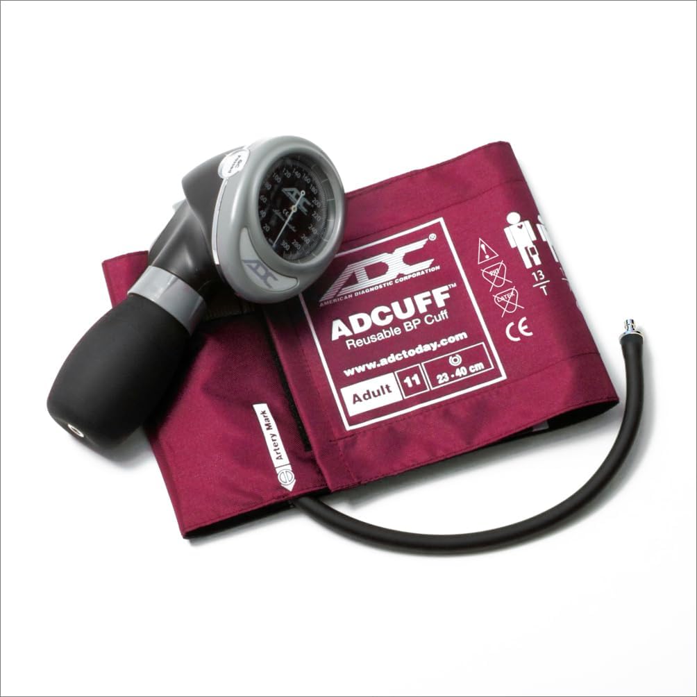 ADC - 6705 Diagnostix 703 Palm Style Aneroid Sphygmomanometer Blood Pressure Monitor, Reusable BP Cuff, Adult, Magenta