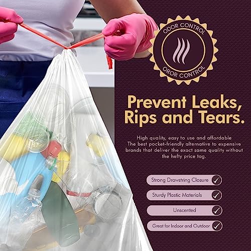 PAMI Recycling Tall Kitchen Drawstring Trash Bags- Extra-Strong Plastic Garbage Bags- Thick Trash Can Liners For Kitchen & Outdoor Bins- 2ft x2ft Unscented Trash Bags (30 Gallon – 35 Count – Clear)