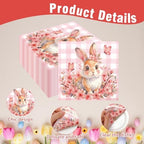 Easter Napkins, 50 Pcs Easter Bunny Paper Napkins, Pink Spring Floral Cocktail Napkin Disposable Luncheon Decorative Dinner Hand Decaupage Napkin for Easters Spring Birthday Party Supplies Decorations