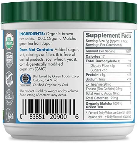 Green Foods Organic Ceremonial Grade Matcha Green Tea from Japan 5.5oz