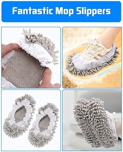 8 Pcs Mop Slippers Socks Floor Cleaning,Microfiber Shoe Covers dust Washable Reusable for Woman Man House Kitchen (Grey)