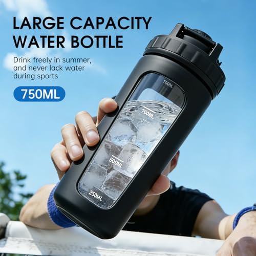 26oz Glass Protein Shaker Bottle with Non-Slip Sleeve, Borosilicate Glass Shaker Cup for Protein Shakes, Smoothies, Iced Coffee, Leak-Proof & BPA-Free Mixer Bottle for Gym, Workout, Sports