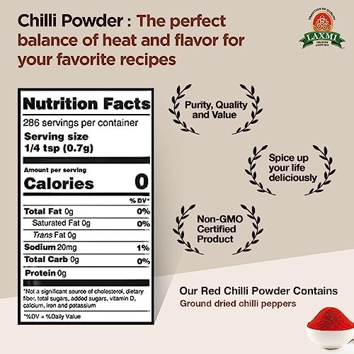 Laxmi Red Chilli Powder - 7oz (200g) | Nutrient-Rich Chilli Powder | Non-GMO certified | Guaranteed Quality and Taste