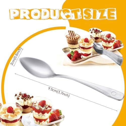 Nuogo 500 Pcs Silver Plastic Mini Spoons 3.7inch Disposable Desserts Spoon Heavy Duty Disposable Spoons Bulk for Coffee, Ice Cream, Cake, Weddings, Party