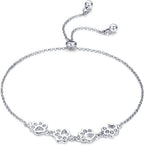 BISAER 925 Sterling Silver Paw Print Charm Bracelet for Women Cute Cat Dog Paw Bracelet Adjustable Slider Bracelet for Dog Pet Lover Jewelry Gifts