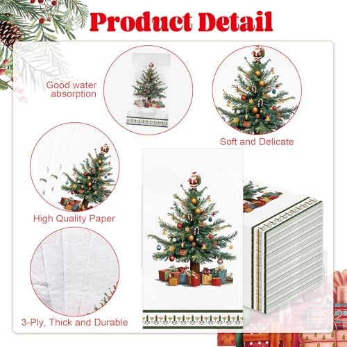 IANFEPH 100 Pcs Christmas Paper Napkin 3 Ply Disposable Bathroom Guest Hand Towels Xmas Tree Decorative Dinner Napkins for Winter Holiday Kitchen Wedding Birthday Party