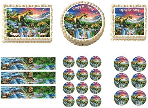 Dinosaurs 1/4 sheet (10.5 x 8 in.) Edible cake topper image Birthday Party Decoration.