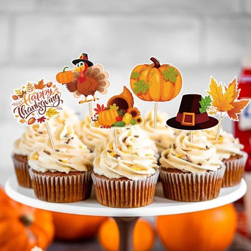 144PCS Thanksgiving Cupcake Toppers Toothpicks Decorations - Turkey Day Fall Picks Food Appetizers Sticks Party Supplies