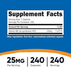 Nutricost Vitamin B6 (Pyridoxine HCl) 25mg, 240 Capsules - Non-GMO, Gluten Free and Vegetarian Friendly