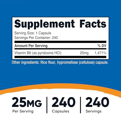 Nutricost Vitamin B6 (Pyridoxine HCl) 25mg, 240 Capsules - Non-GMO, Gluten Free and Vegetarian Friendly
