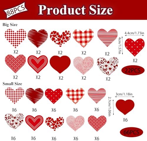 88PCS Edible Valentines Day Heart Cupcake Toppers Red Sweet Love Heart Cupcake Picks Happy Valentine's Day Heart Cake Decor for Valentine's Day Theme Party Decoration Supplies