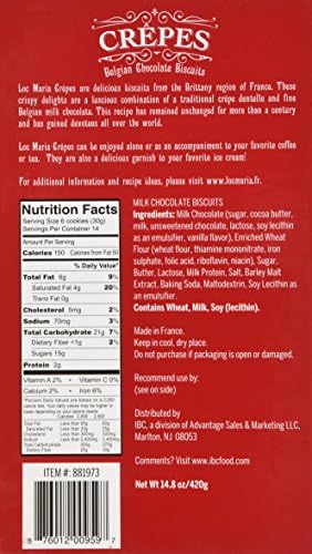 Loc Maria Crepes Belgian Chocolate Biscuits 14.8 Oz (Gift wrap may vary)