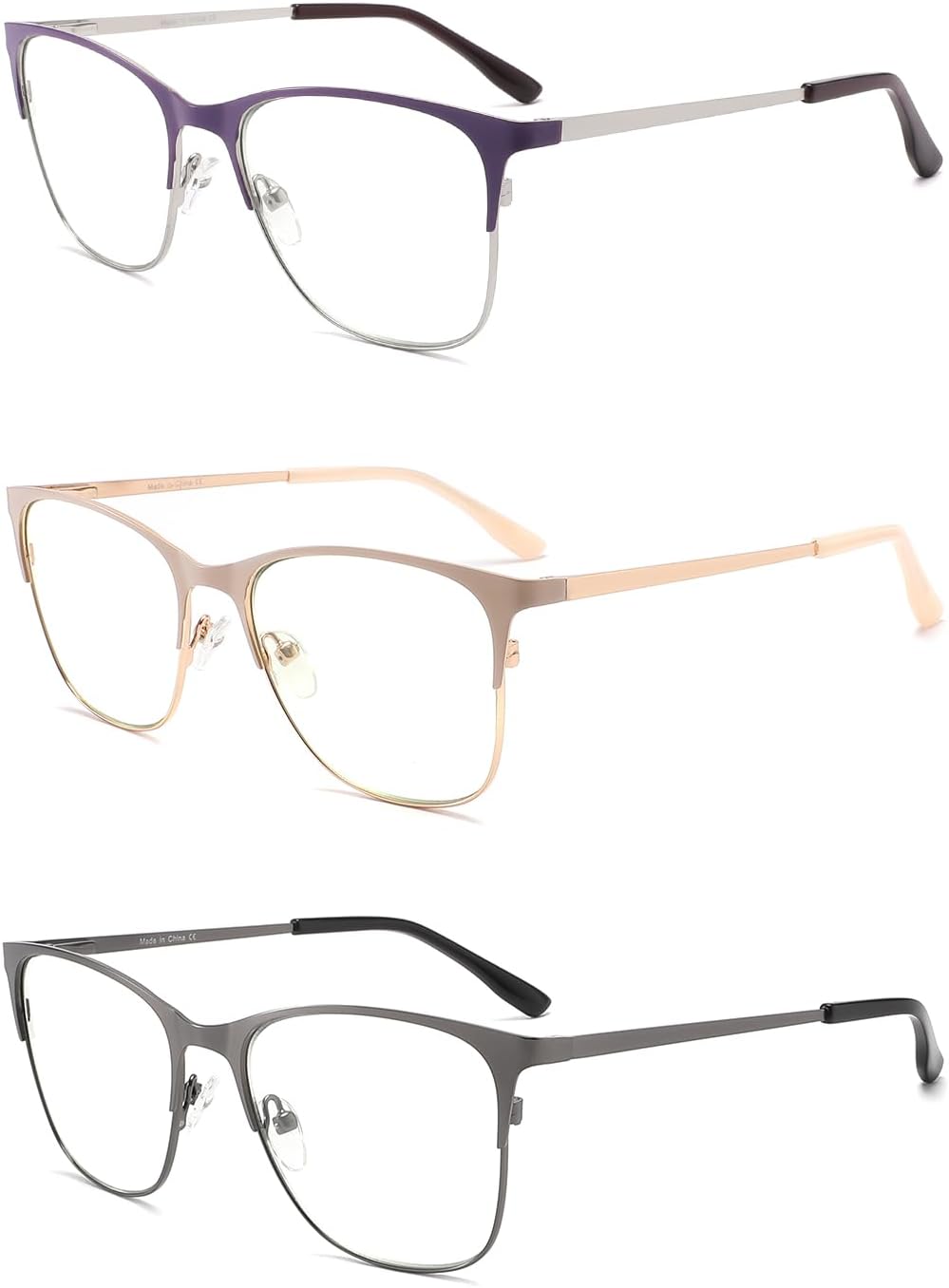 DONGDI Metal Blue Light Blocking Reading Glasses Oversized Readers for Women Big Head/Large Face Cheaters