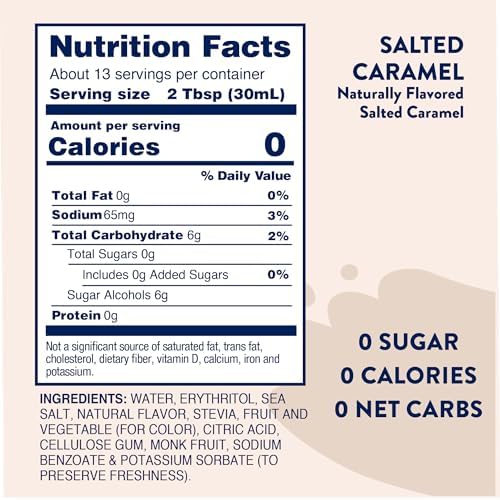 Jordan's Skinny Mixes Sugar Free Coffee Syrup, Salted Caramel Coffee Flavoring Syrup, Naturally Sweetened Zero Calorie Drink Mix, Lattes, Baking or Protein Shake, Dairy & Gluten Free, 12.7 Fl Oz