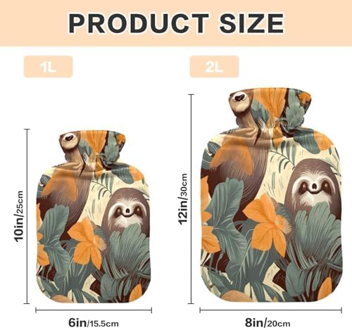Hot Water Bottle with Cover 2L Warm Water Bottle for Hot and Cold Compress Hot and Cold Therapies,Hand Feet Warmer,Sloth