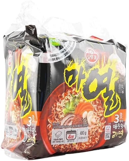 OTTOGI MAYEUL Ramen, 4 Pack of Super Spicy Bold Garlic flavor Korean Instant Noodle, Bold Savory Broth Soup (4.23oz x 4)