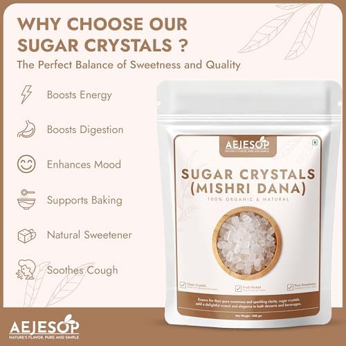 AEJESOP Organic Sugar Crystals, Mishri Dana, Prasad, Prasadam, Indian sweet, Natural Crystal Rock Sugar Whole, 7oz (200gm)
