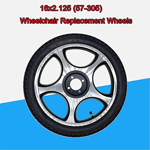 16x2.125, Wheelchair Rear Wheel Replacement Wheels Parts, 16inch Electric Wheelchair Rear Wheel Parts, Pneumatic Tires, Aluminum Alloy Hub, Fits Most Electric Wheelchairs, 1 Pair