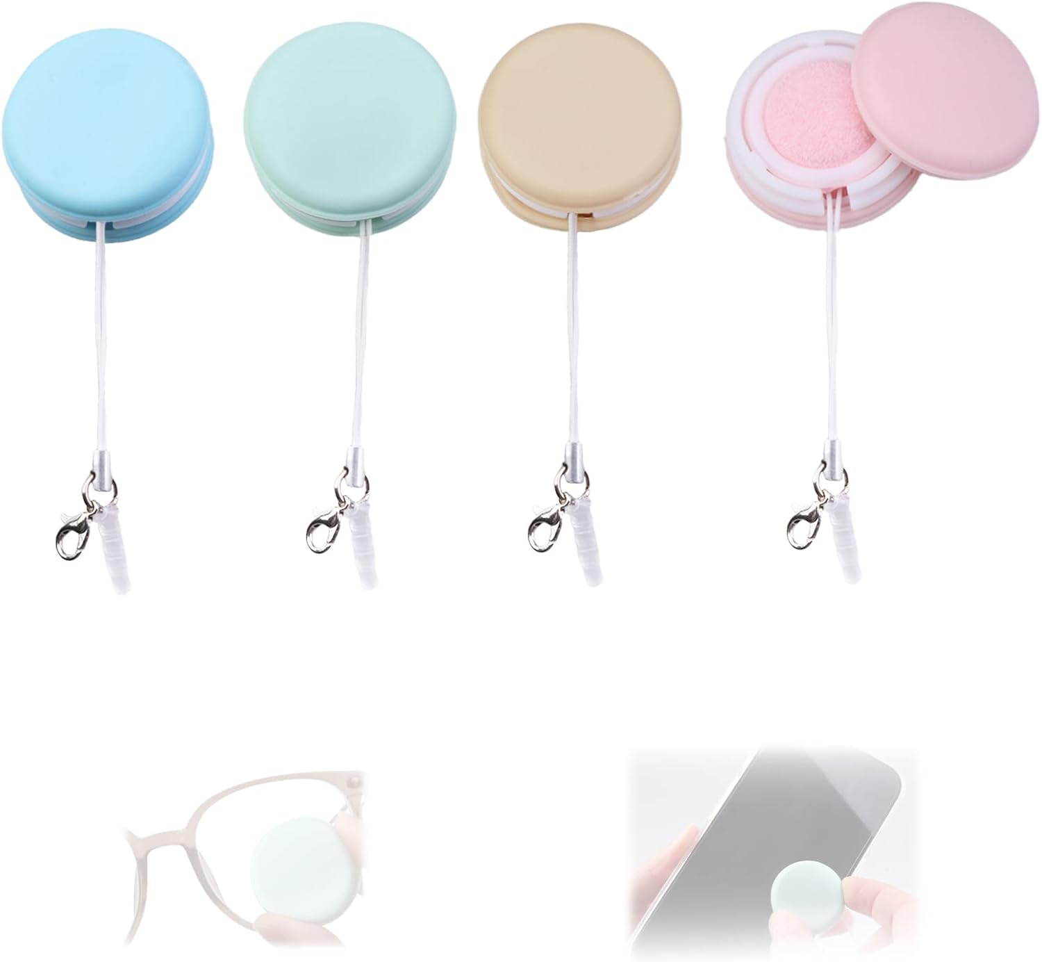 4-Pack Macaron Phone Screen Cleaner, Portable Screen and Eyeglass Brush Cleaner, Washable Double-Sided Screen Cleaner, Suitable for Glasses, Mobile Phones and Computers（Pink/Green/Blue/Khaki