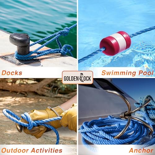 Heavy Duty PP/Polyester/Nylon Rope, Weather-Resistant & Waterproof Rope for Pool, Marine, Camping, Household Use, Construction & Rigging Applications (Blue, 1/4in X 98FT)