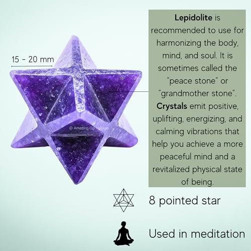 Amazing Gemstone Lepidolite Merkaba Crystal - 0.75 Inches Metaphysical Merkaba Star for Meditation - Energetic Tetrahedron Crystal and Healing Stones for Spiritual Growth and Healing (15-20mm)