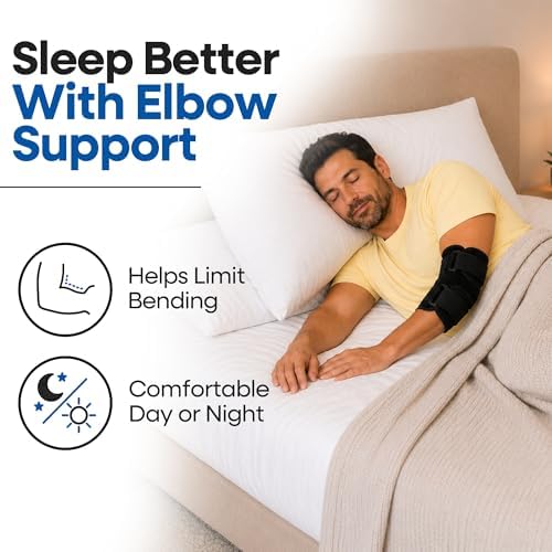 Elbow Brace For Tendonitis l Tennis Elbow Brace | Cubital Tunnel Brace Support for Sleeping | Arm Support & Compression Sleeve Immobilizer for Ulnar Nerve Pain Relief | Women & Men (XL)