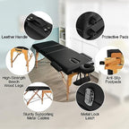Giantex 84inch Folding Massage Table Lash Bed, Portable 3 Sections Spa Salon Tattoo Bed with Face Cradle Armrests Wooden Legs, Professional Massage Bed Height Adjustable with Carry Case (Black)