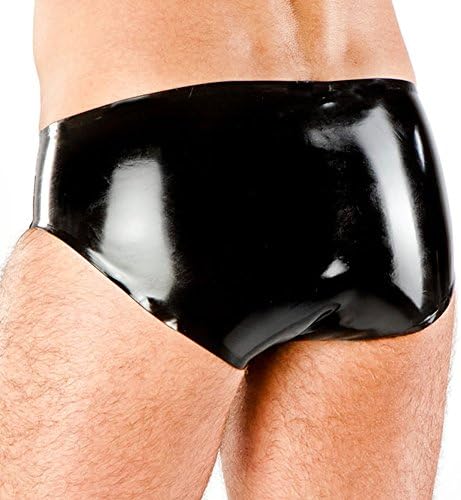 EXLATEX Mens Latex Rubber Panties Shorts with Ball and Half Sheath Cut-out Ring Underwear