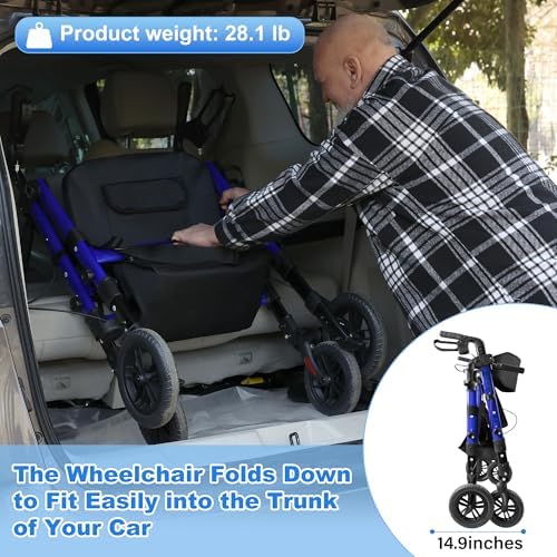 Walkers for Seniors 2 in 1 Wheelchair Combo, 450 lb Foldable Rollator Transport Chair with Seat, Heavy Duty Rolling Walker 10" Wheels for All Terrain, Blue