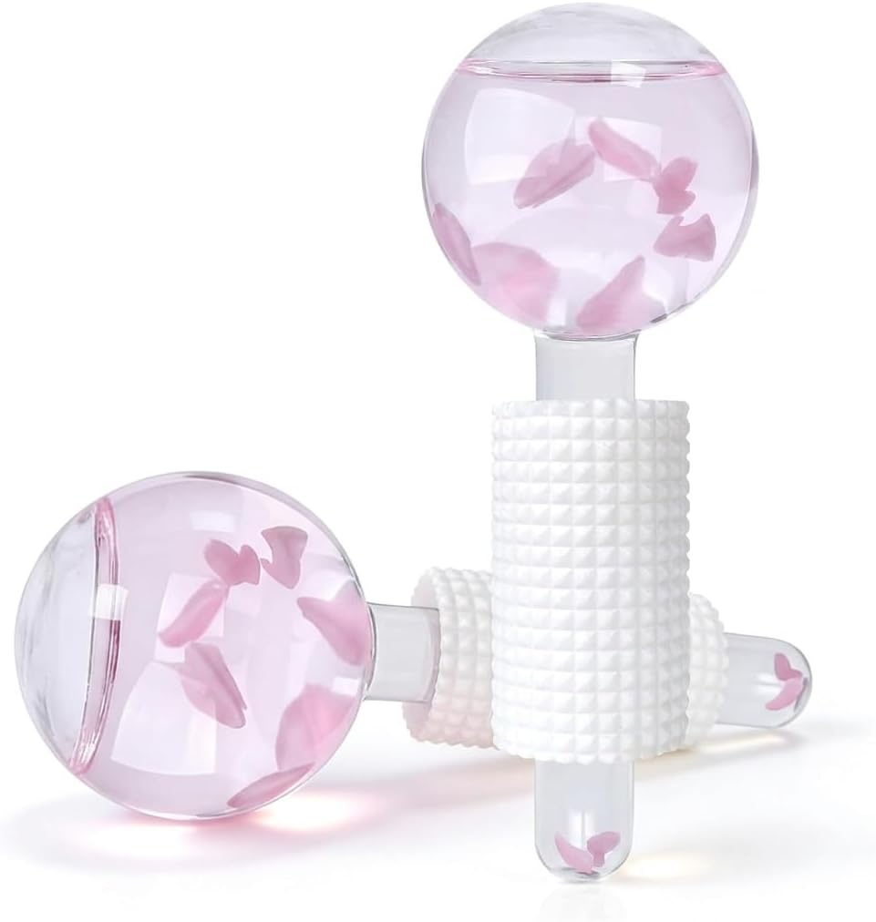 Ice Globes for Facials 2PCS Ice Globes & Ice Roller for Face and Eyes Facial Massage Tools for Skin Care, Reusable Facial Globes for Reducing Puffiness, Tightening Skin & Relieving Fatigue
