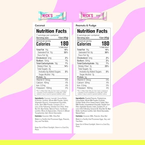 NICKS Keto Chocolate Candy Bars – Variety Pack, Coconut and Peanuts and Fudge, No Added Sugar, Low Carb, 180 Calories, Gluten-Free Sweets – 15-Pack (40g Each)