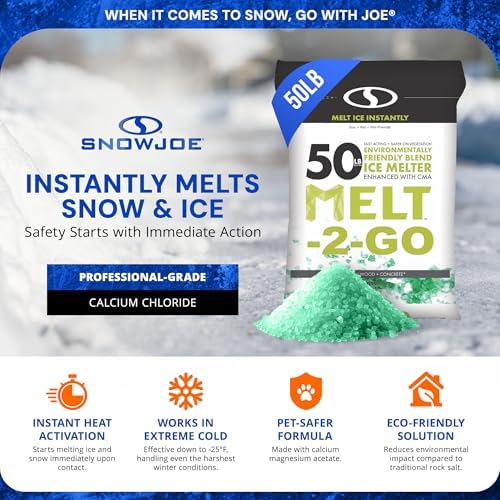 Snow Joe Premium Enviro Blend Ice Melt, Green-Coated Deicer Crystals, 50 lb - Safer Melter for Vegetation, Concrete & Metals w/ Anti-Corrosion Calcium Magnesium Acetate