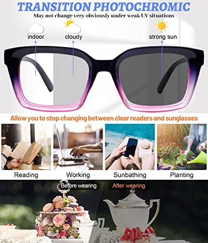 MARE AZZURO Photochromic Reading Glasses Women Blue Light Blocking Oversized Readers 1.0 1.5 2.0 2.5 3.0 3.5 4.0