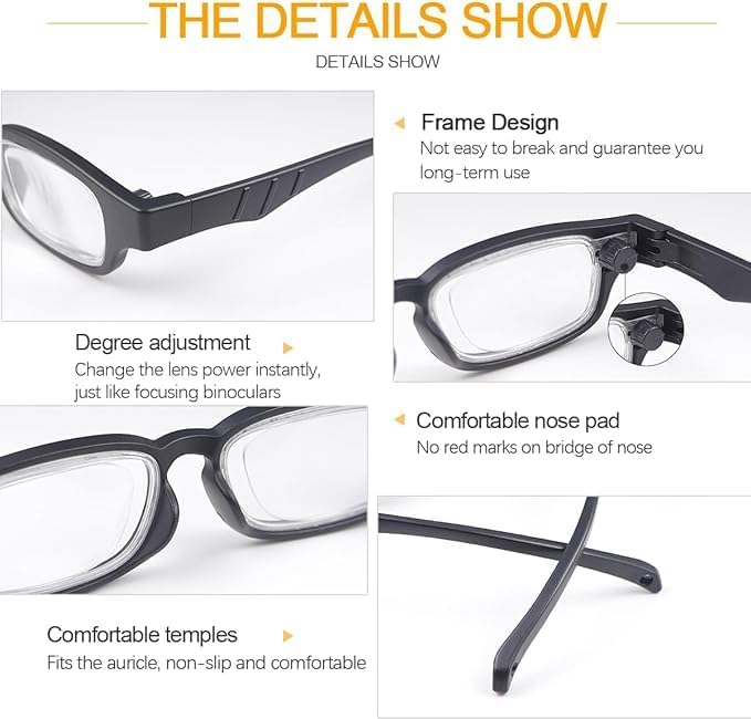 Flex Focal Adjustable Glasses Dial Vision Reading Glasses 0D to 350D Zoom Eyeglasses Men and Women