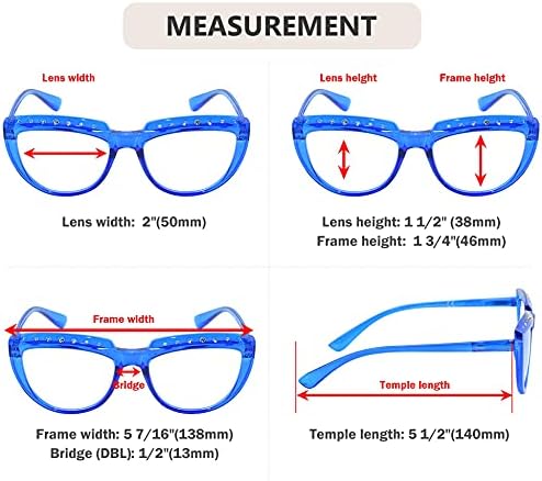 Eyekepper 4-Pack Reading Glasses for Women Rhinestone Readers Oversize Half-Moon Design Eyeglasses
