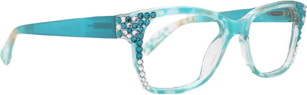 NY FIFTH AVENUE Azul, (Bling) Reading Glasses 4 Women W (Aquamarine N Clear) Genuine European Crystals. (Blue)