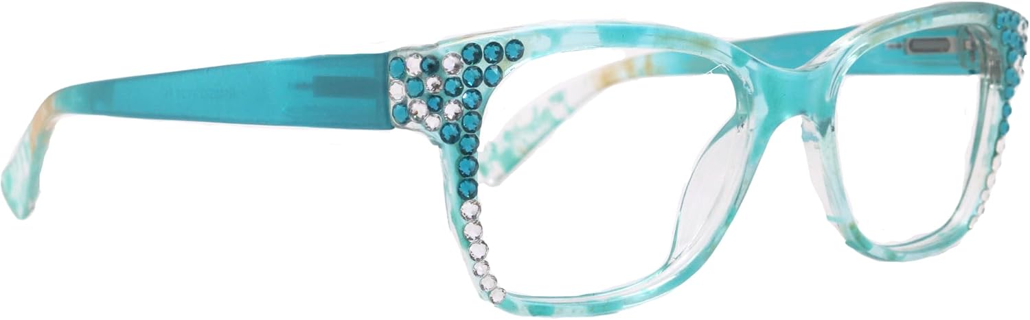 NY FIFTH AVENUE Azul, (Bling) Reading Glasses 4 Women W (Aquamarine N Clear) Genuine European Crystals. (Blue)